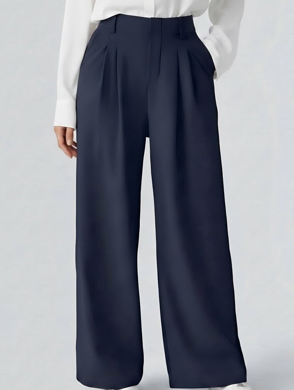 NWT HALARA Navy Blue Pleated Wide-Leg Waffle Trouser Sz XL Tall